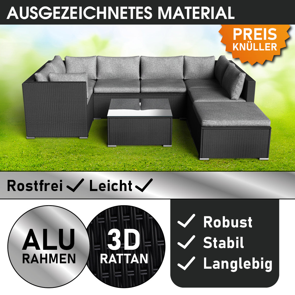 Polyrattan Gartenmöbelset SERENITY schwarz