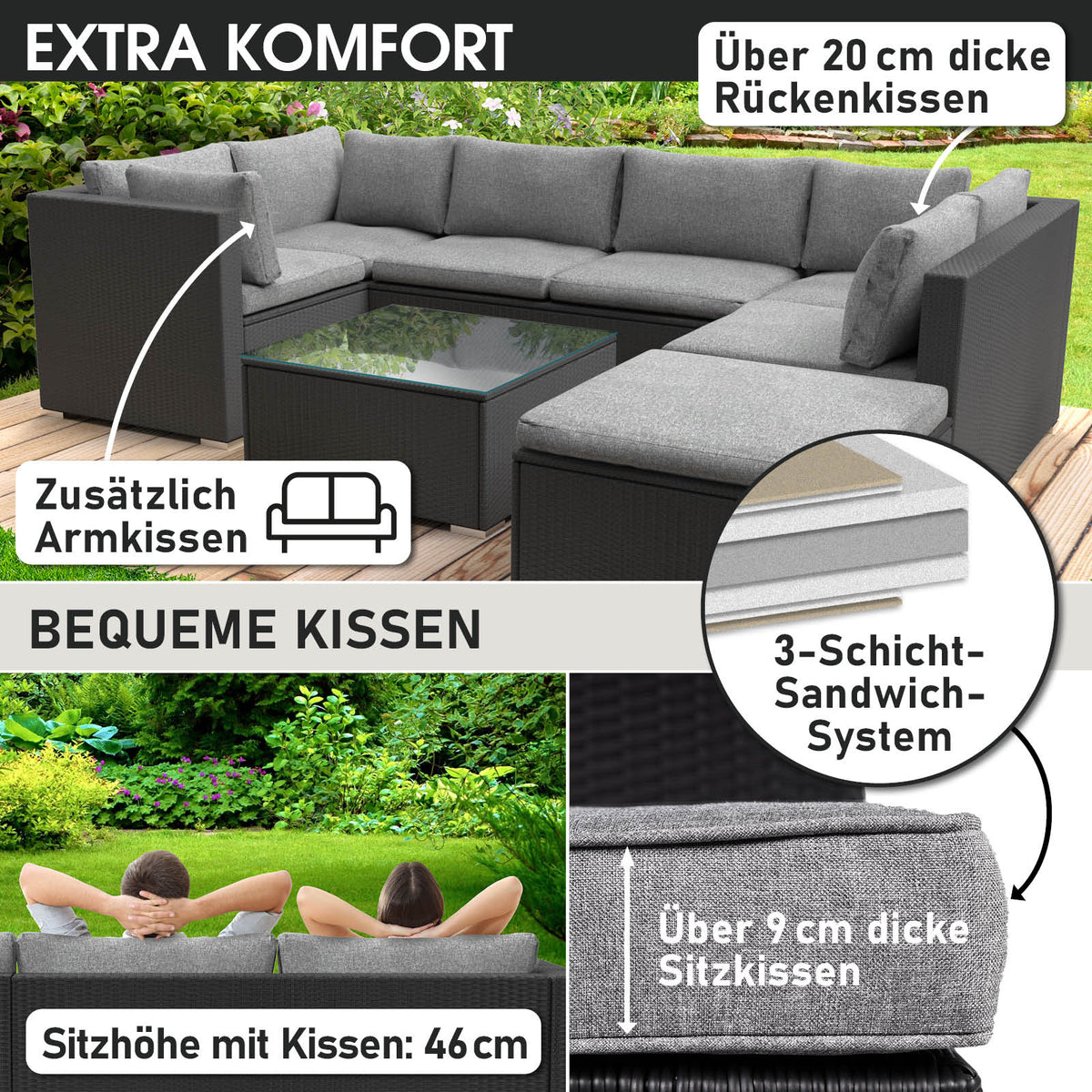 Polyrattan Gartenmöbelset SERENITY schwarz