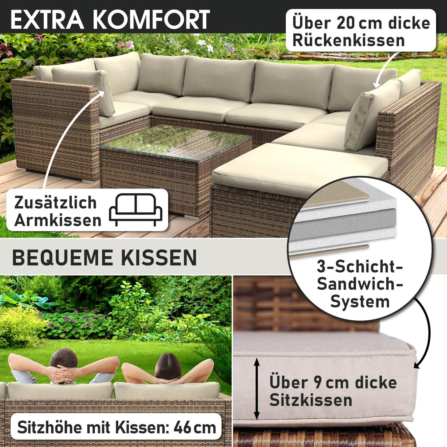 Polyrattan Gartenmöbelset SERENITY braun