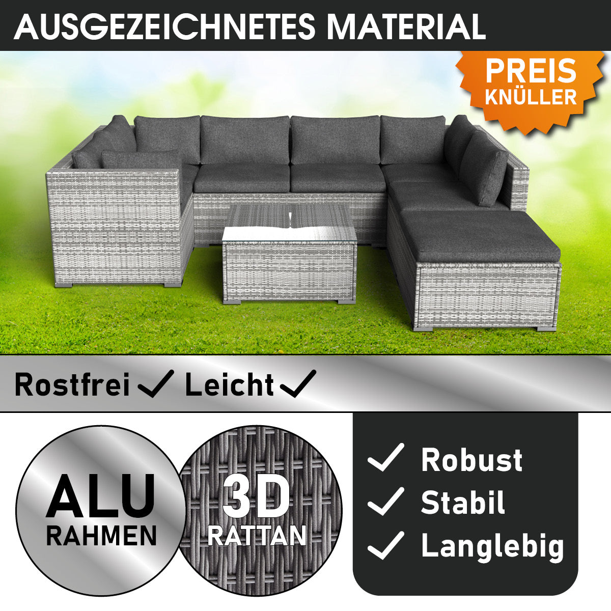 Polyrattan Gartenmöbelset SERENITY grau