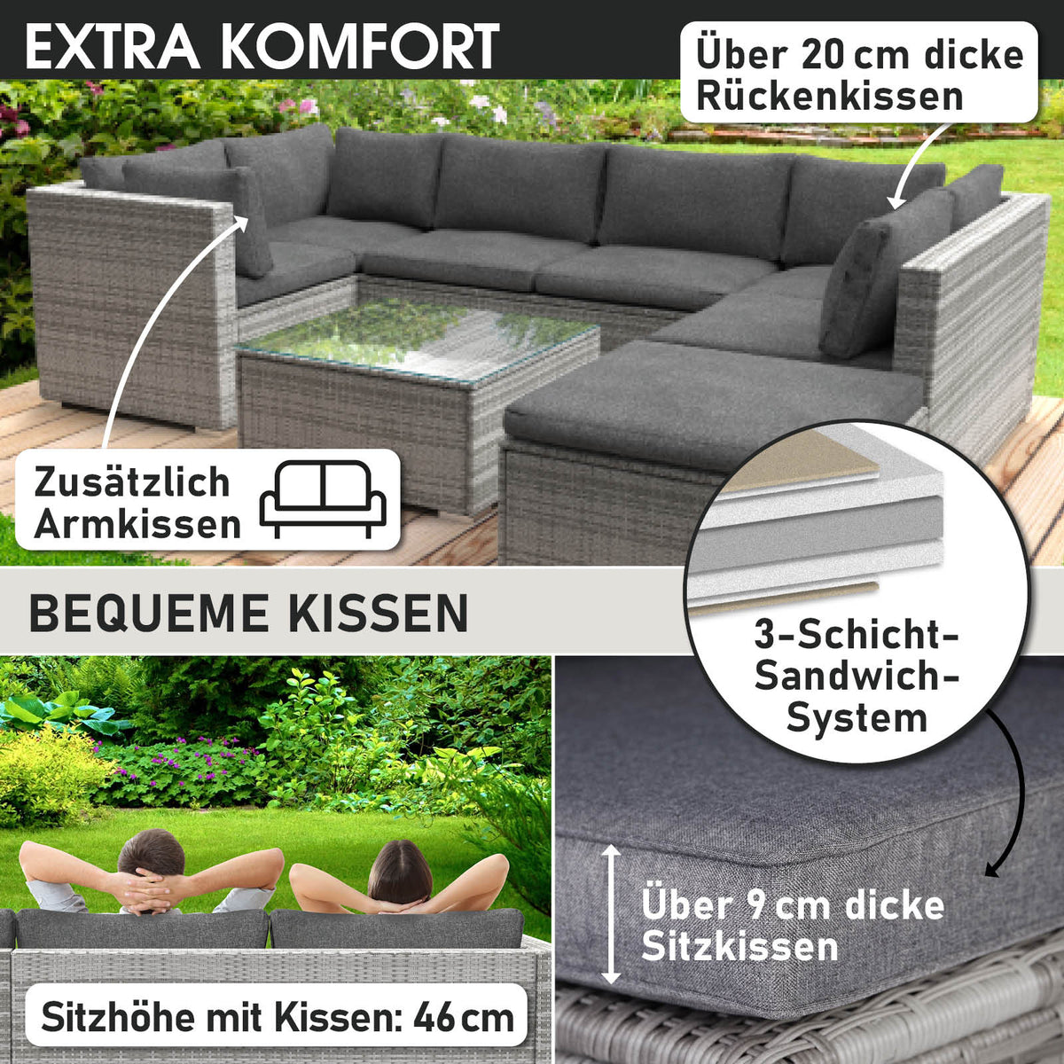 Polyrattan Gartenmöbelset SERENITY grau