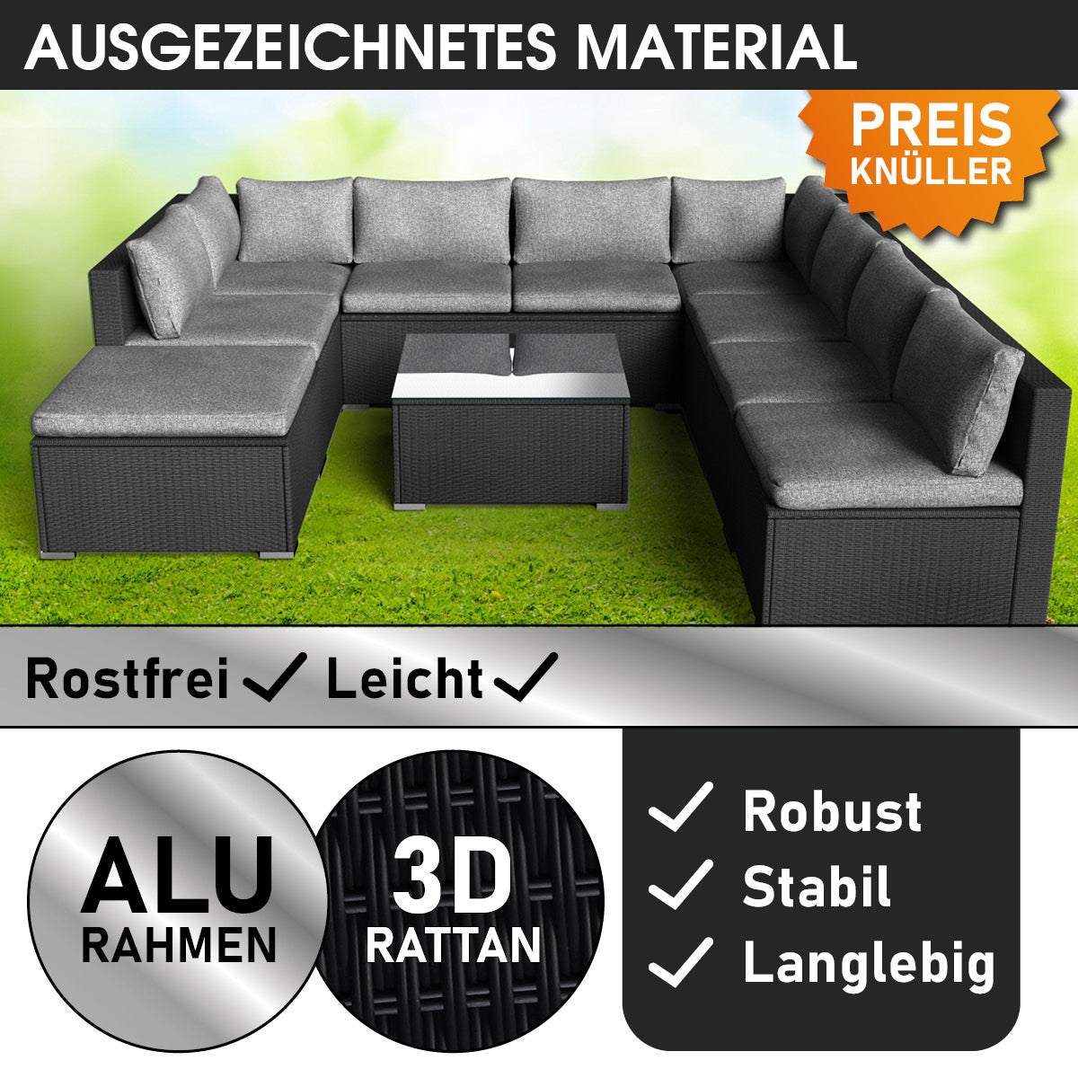 Polyrattan Gartenmöbelset PARADISE schwarz