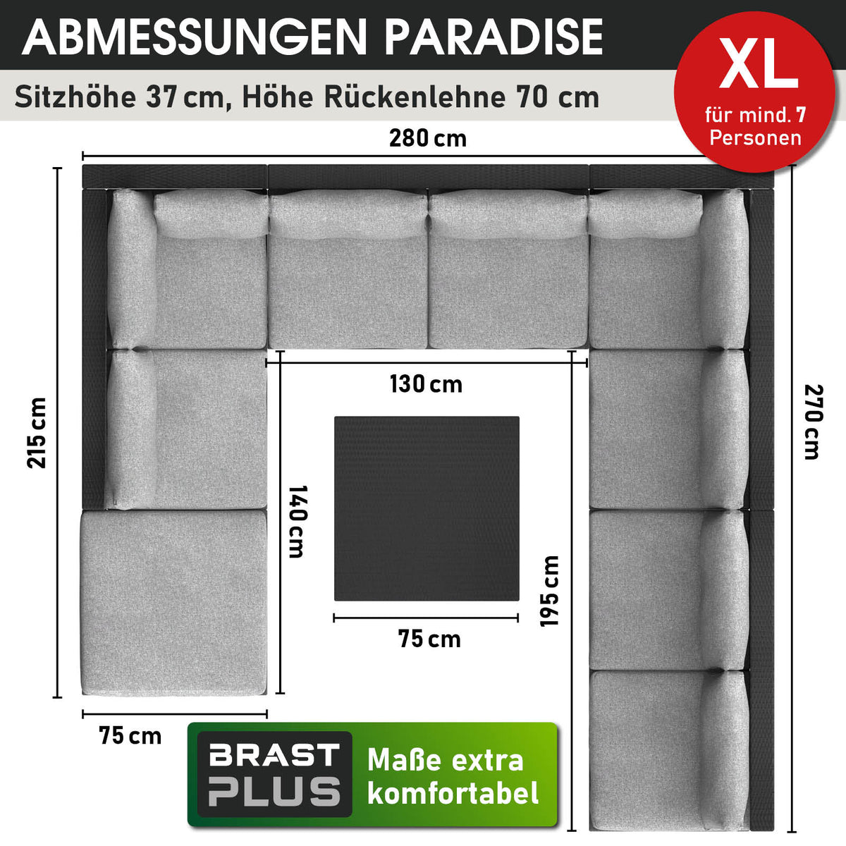 Polyrattan Gartenmöbelset PARADISE schwarz