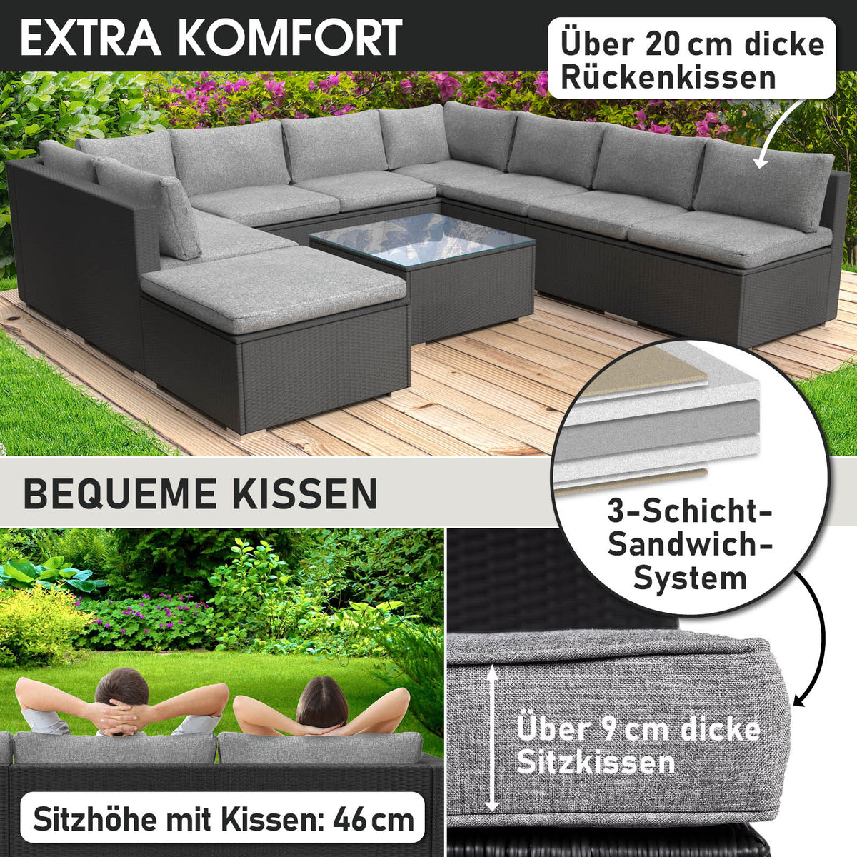 Polyrattan Gartenmöbelset PARADISE schwarz