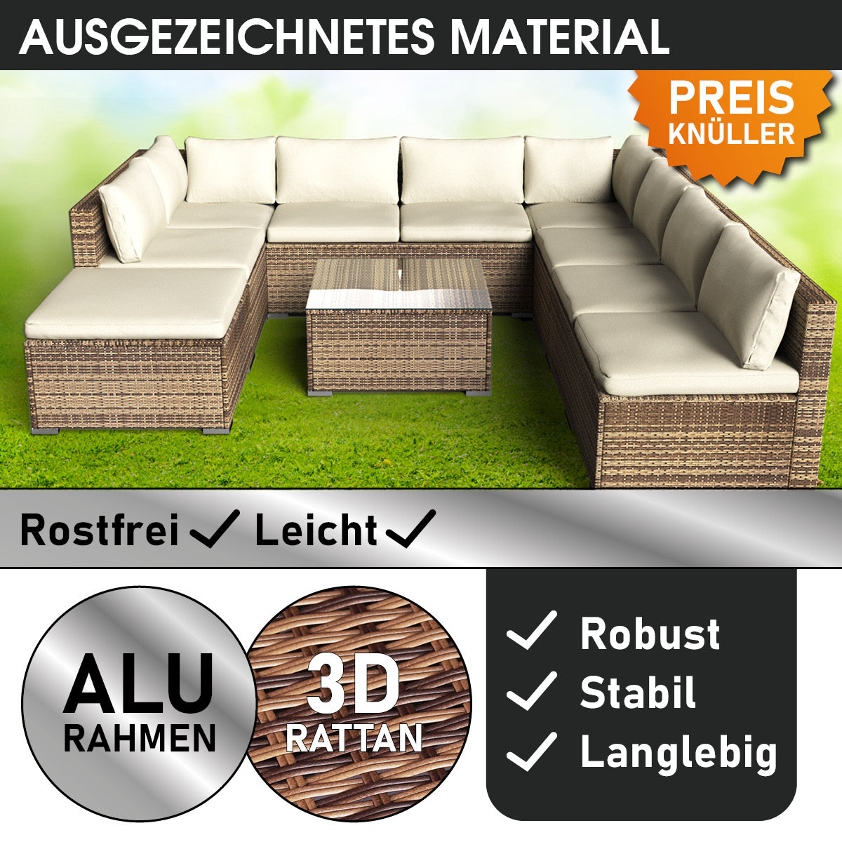 Polyrattan Gartenmöbelset PARADISE braun