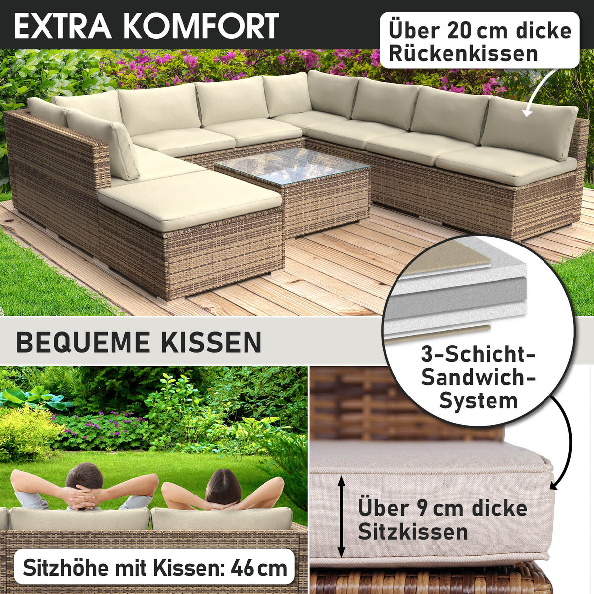 Polyrattan Gartenmöbelset PARADISE braun