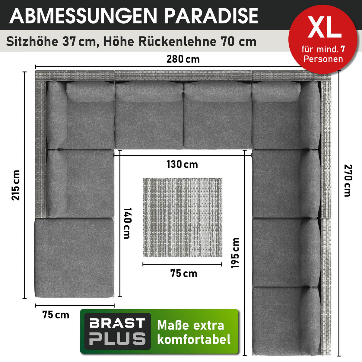 Polyrattan Gartenmöbelset PARADISE grau