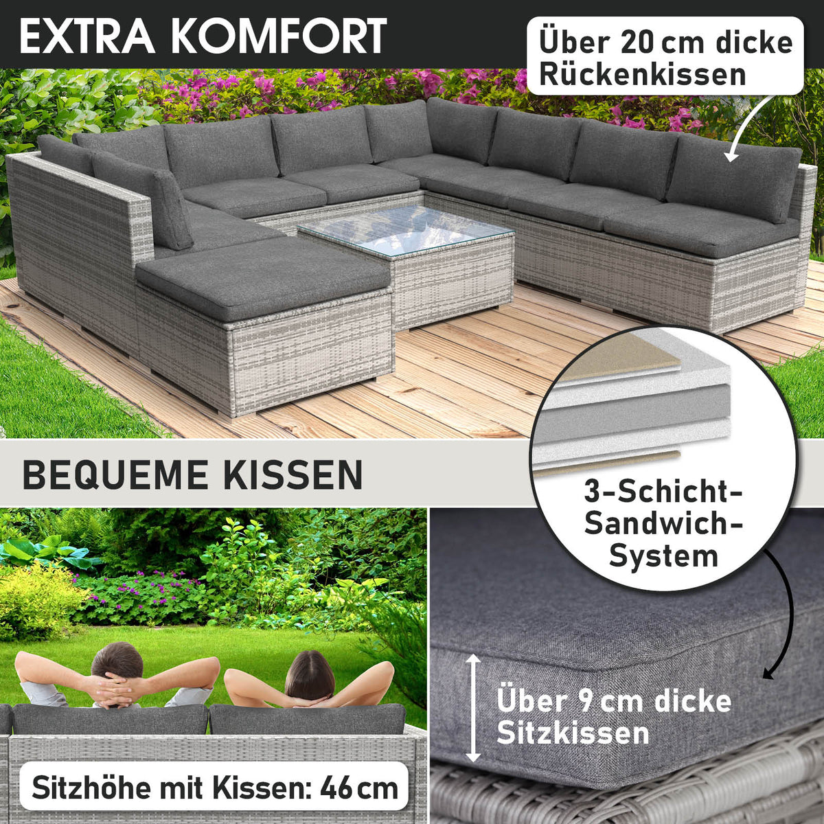 Polyrattan Gartenmöbelset PARADISE grau