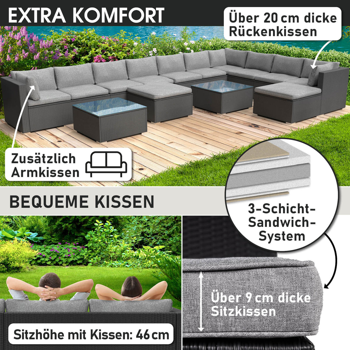 Polyrattan Gartenmöbelset DREAMS schwarz