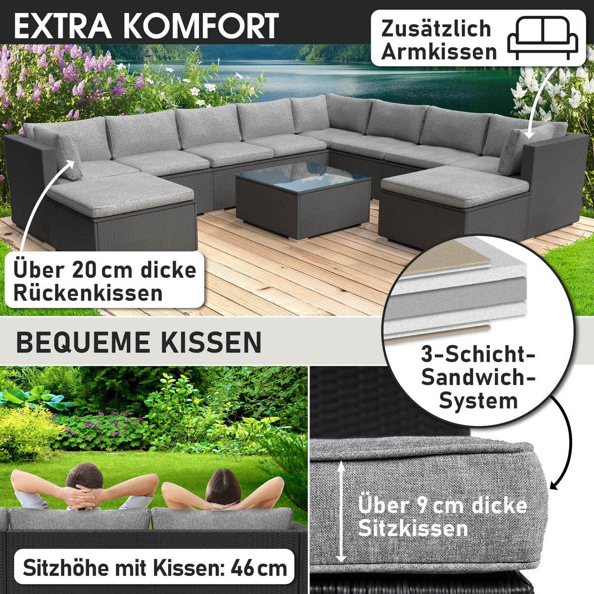 Polyrattan Gartenmöbelset FREEDOM schwarz