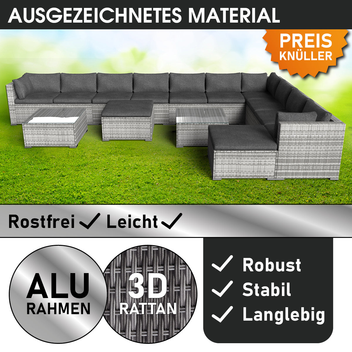 Polyrattan Gartenmöbelset DREAMS grau