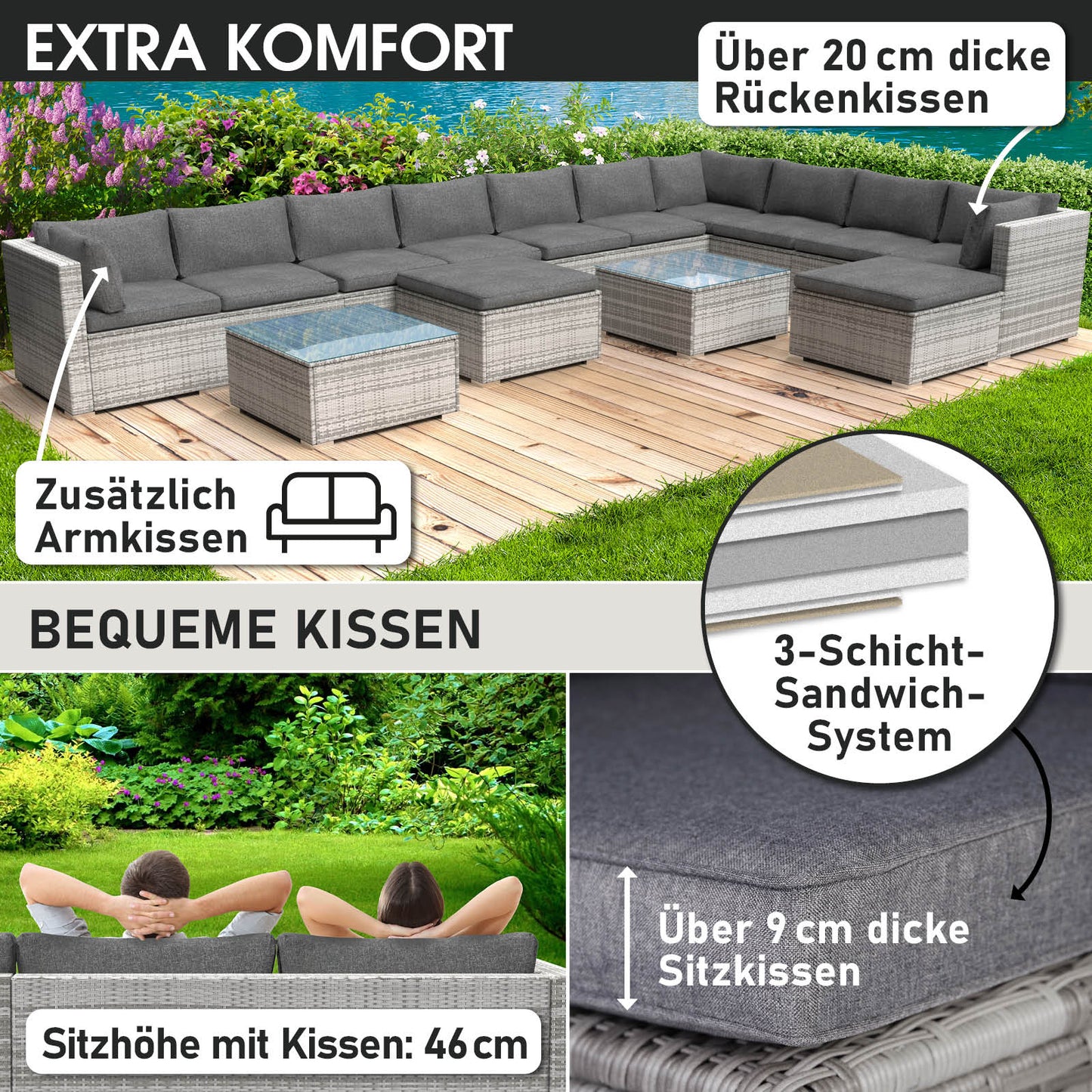 Polyrattan Gartenmöbelset DREAMS grau