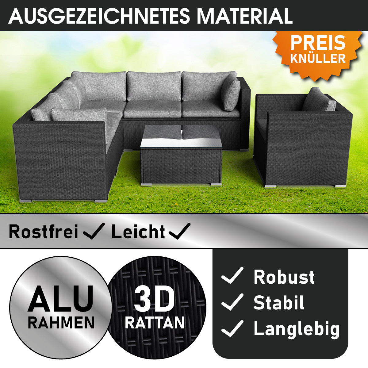 Polyrattan Gartenmöbelset HARMONY schwarz