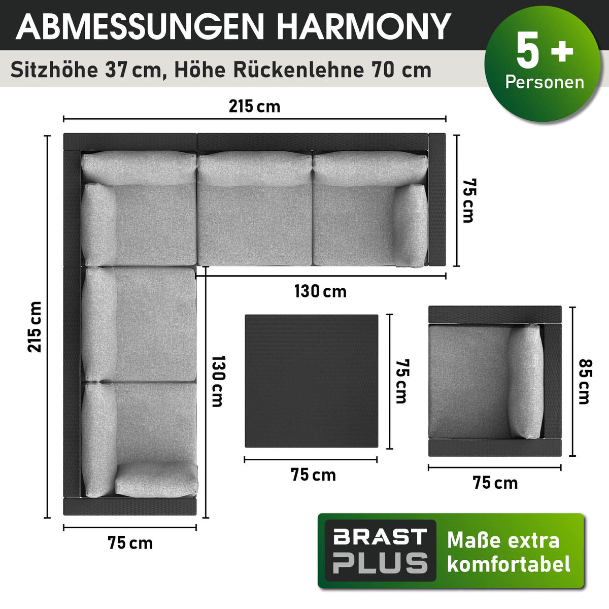 Polyrattan Gartenmöbelset HARMONY schwarz