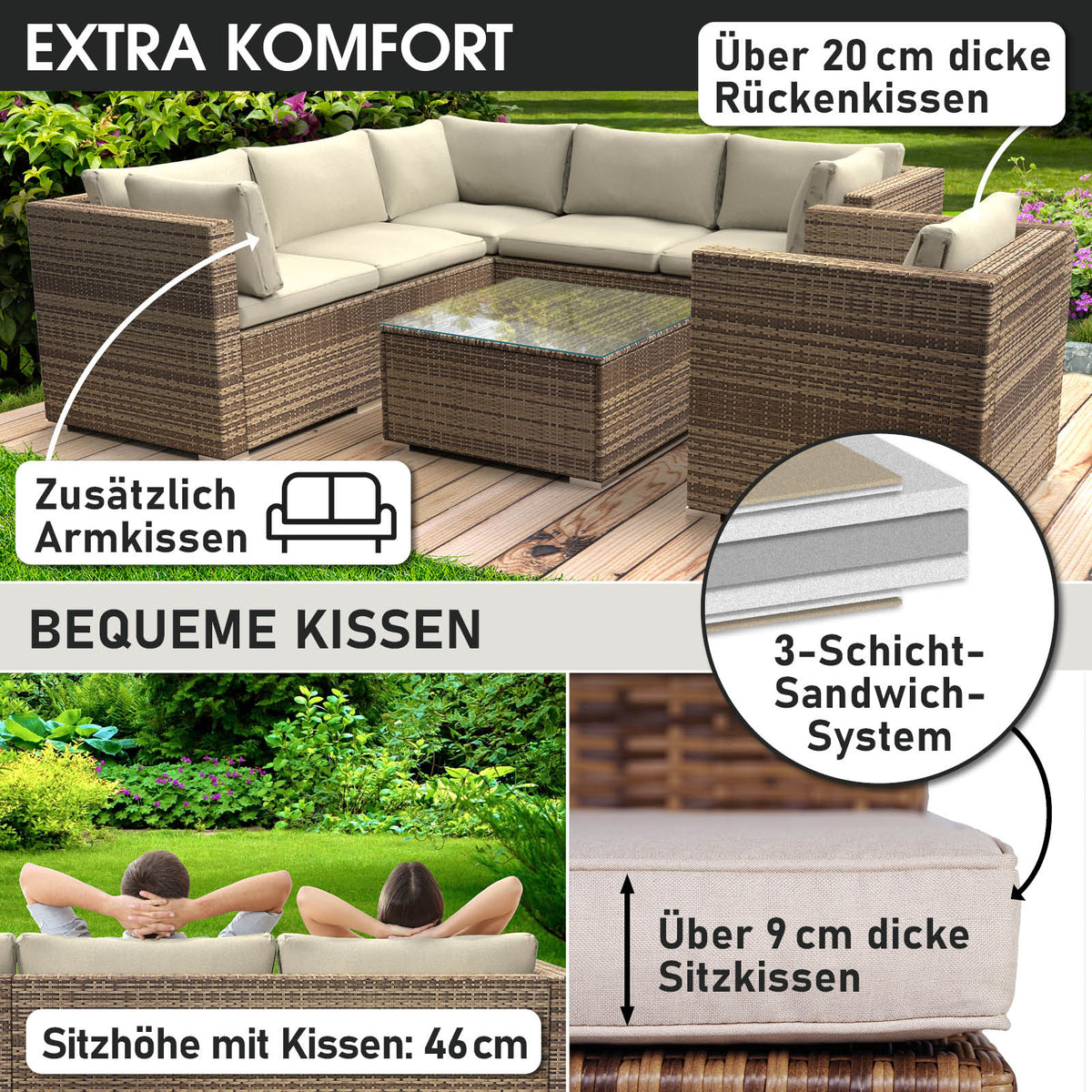 Polyrattan Gartenmöbelset HARMONY braun