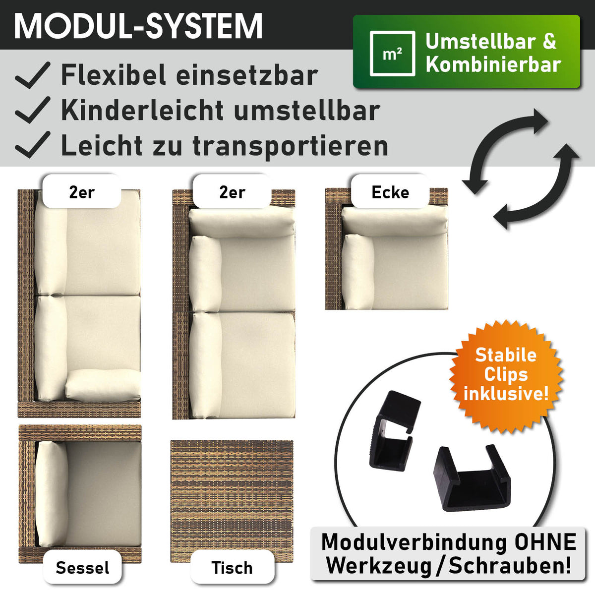 Polyrattan Gartenmöbelset HARMONY braun