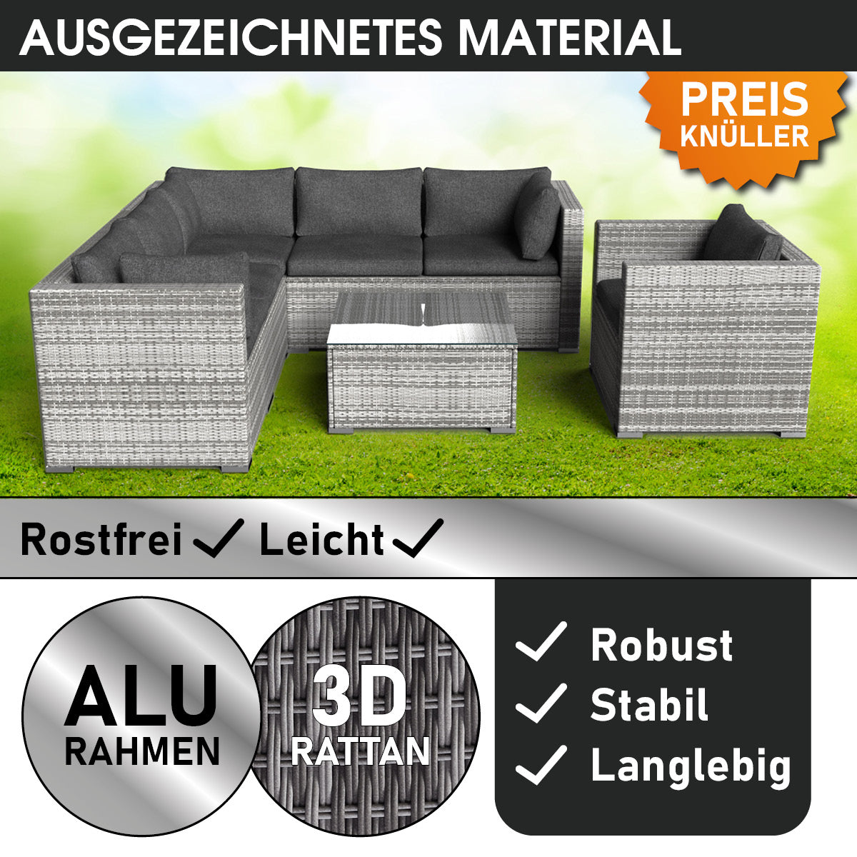 Polyrattan Gartenmöbelset HARMONY grau