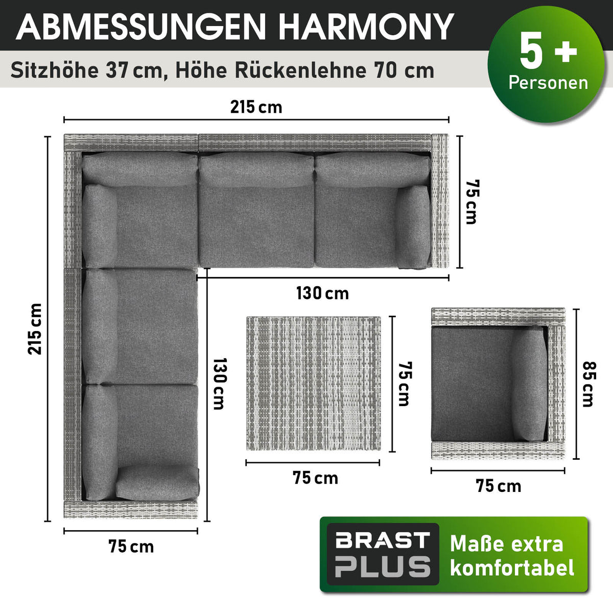 Polyrattan Gartenmöbelset HARMONY grau