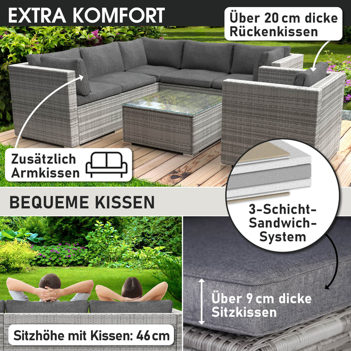 Polyrattan Gartenmöbelset HARMONY grau