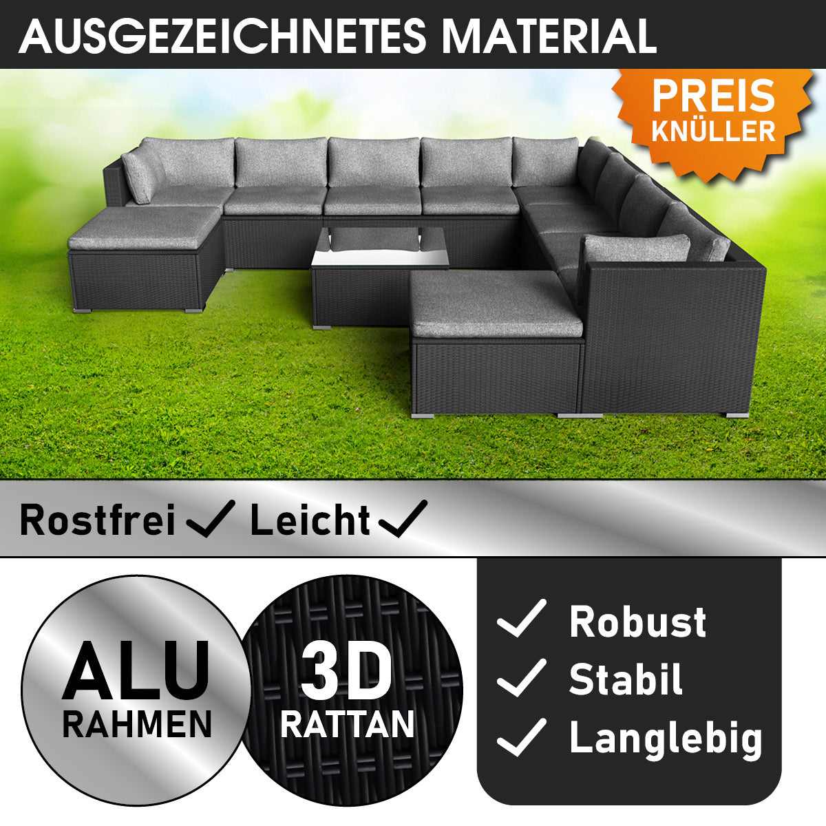 Polyrattan Gartenmöbelset FREEDOM schwarz