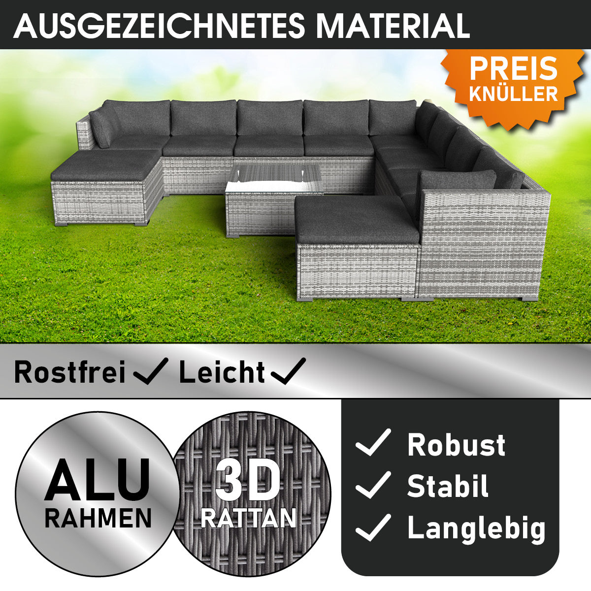 Polyrattan Gartenmöbelset FREEDOM grau