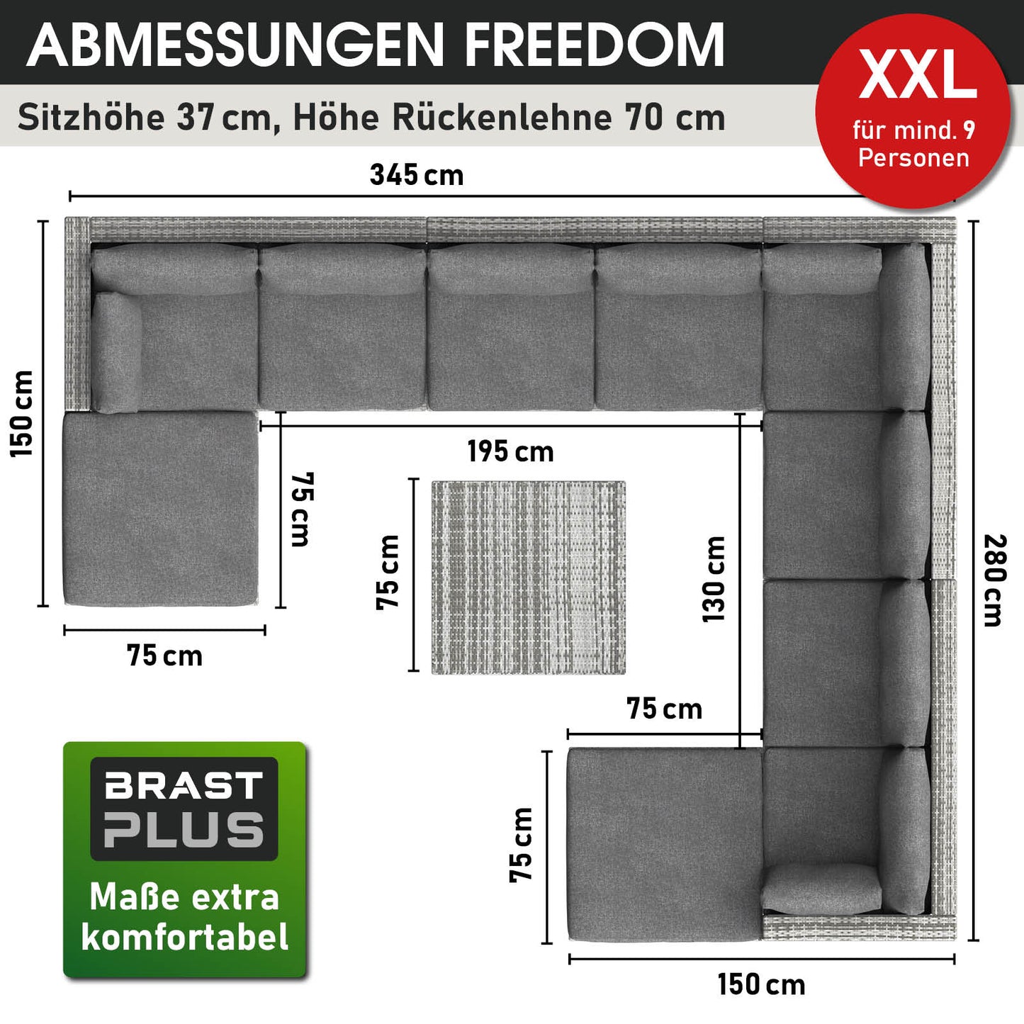 Polyrattan Gartenmöbelset FREEDOM grau