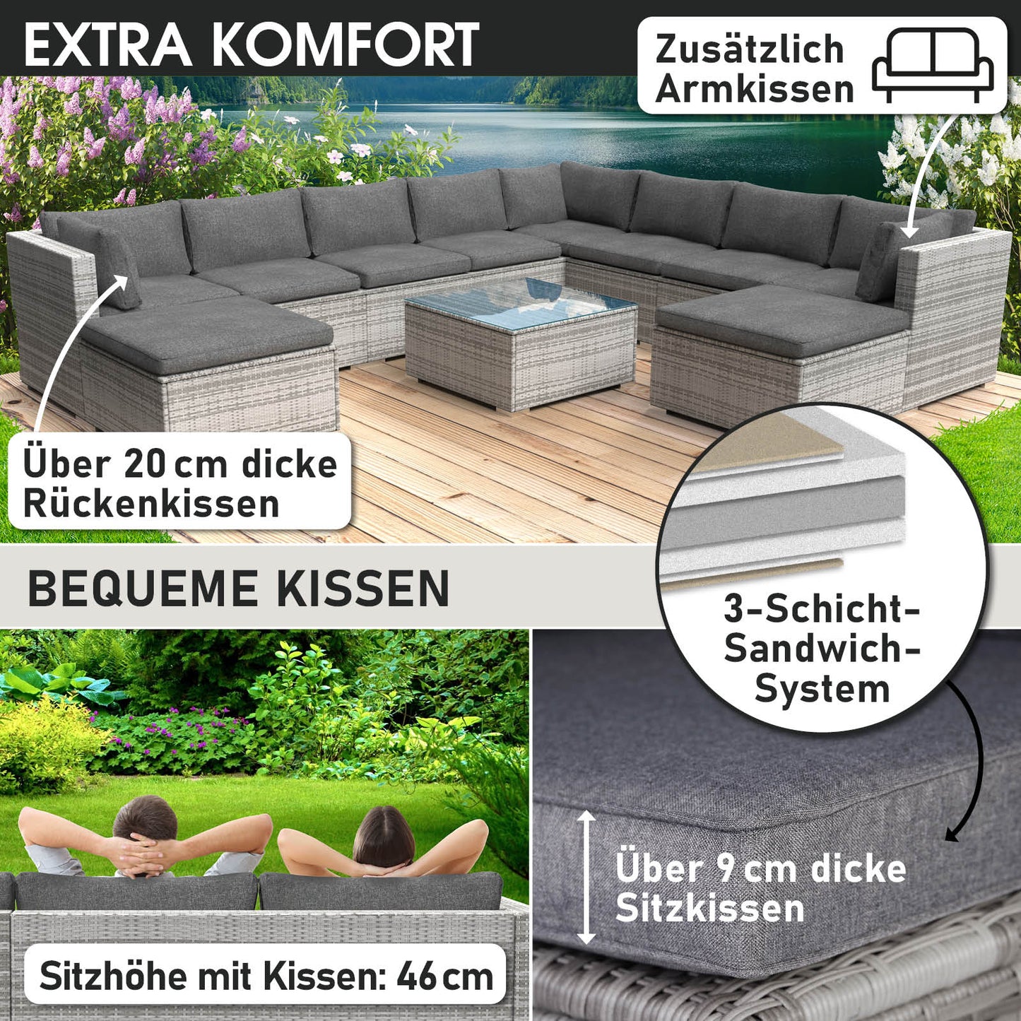 Polyrattan Gartenmöbelset FREEDOM grau