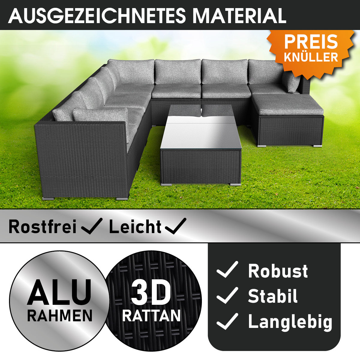 Polyrattan Gartenmöbelset PLEASURE schwarz