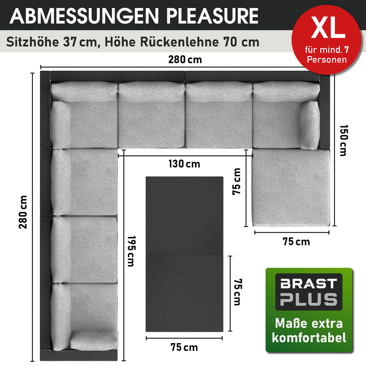 Polyrattan Gartenmöbelset PLEASURE schwarz