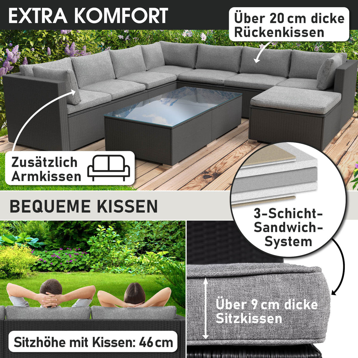 Polyrattan Gartenmöbelset PLEASURE schwarz