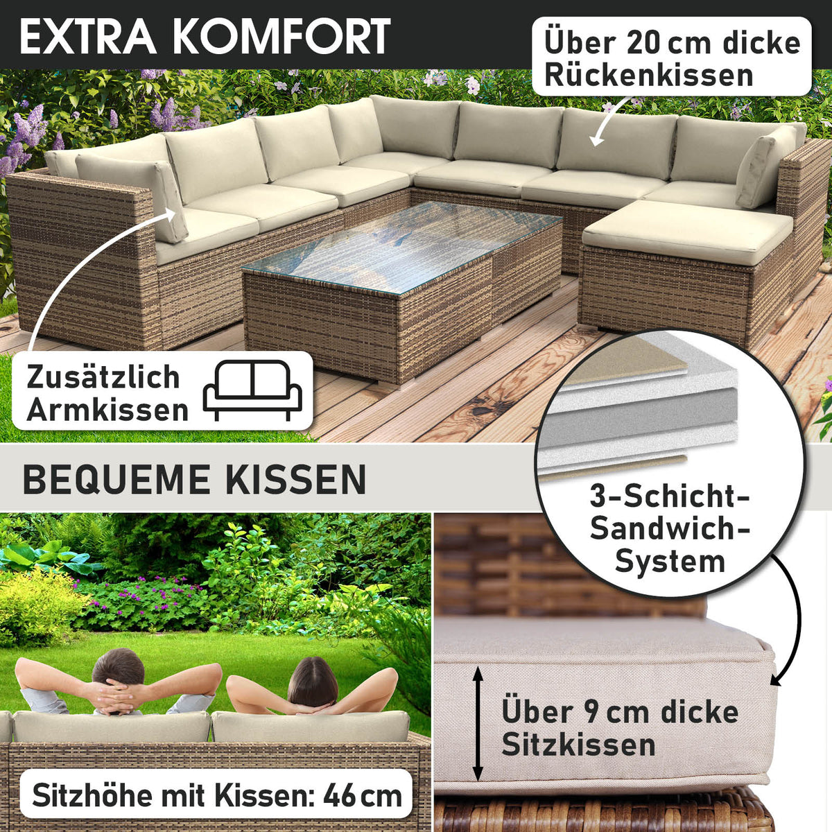 Polyrattan Gartenmöbelset PLEASURE braun