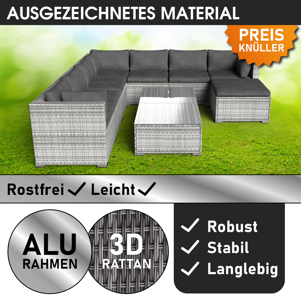 Polyrattan Gartenmöbelset PLEASURE grau