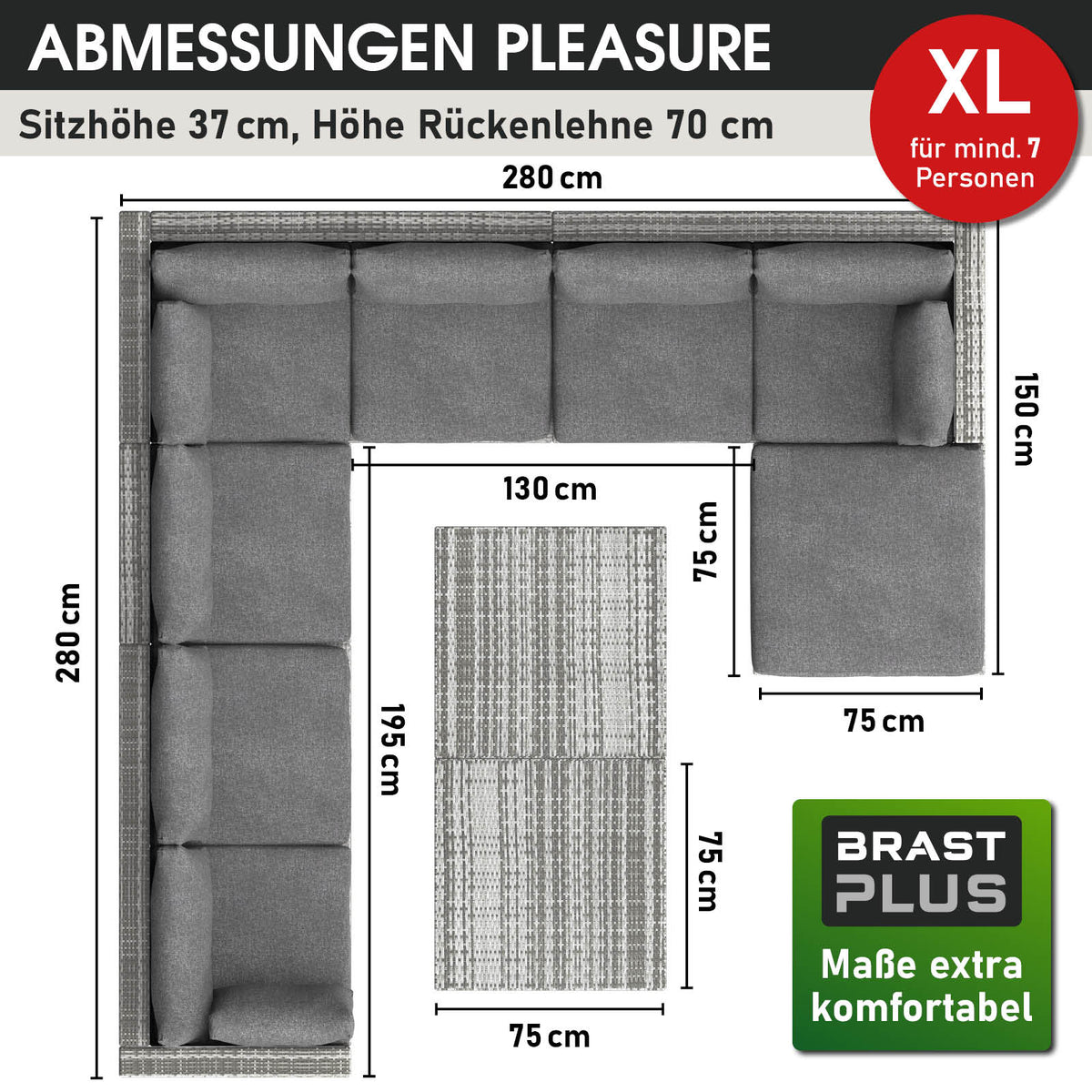 Polyrattan Gartenmöbelset PLEASURE grau