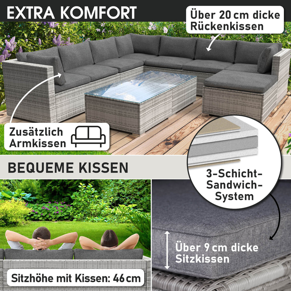 Polyrattan Gartenmöbelset PLEASURE grau