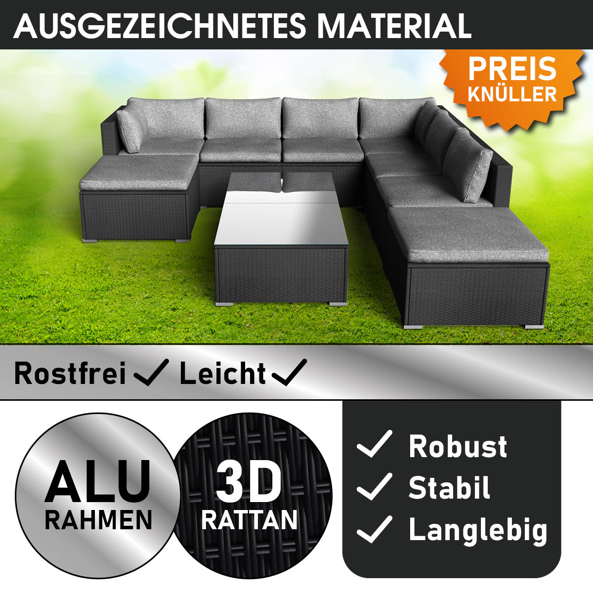 Polyrattan Gartenmöbelset WELLNESS schwarz