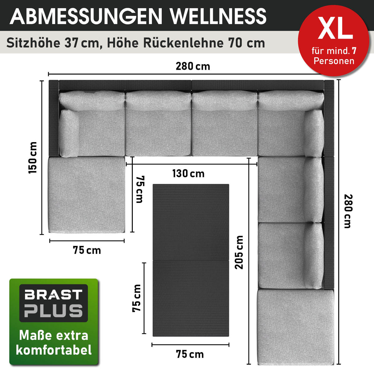 Polyrattan Gartenmöbelset WELLNESS schwarz