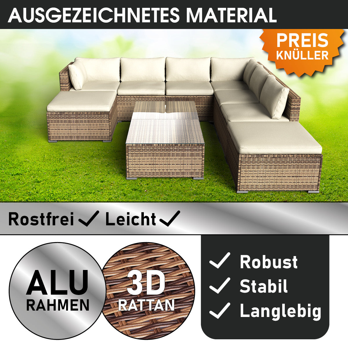 Polyrattan Gartenmöbelset WELLNESS braun