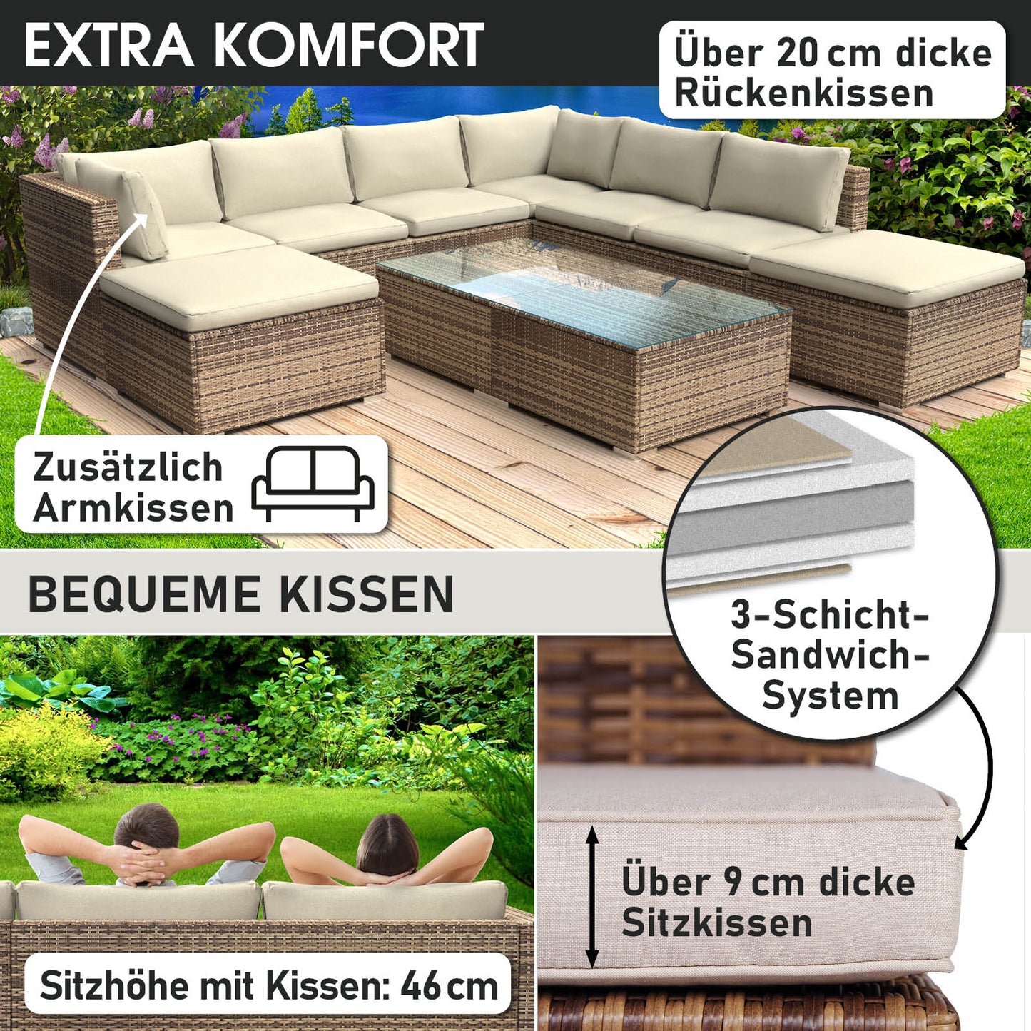 Polyrattan Gartenmöbelset WELLNESS braun