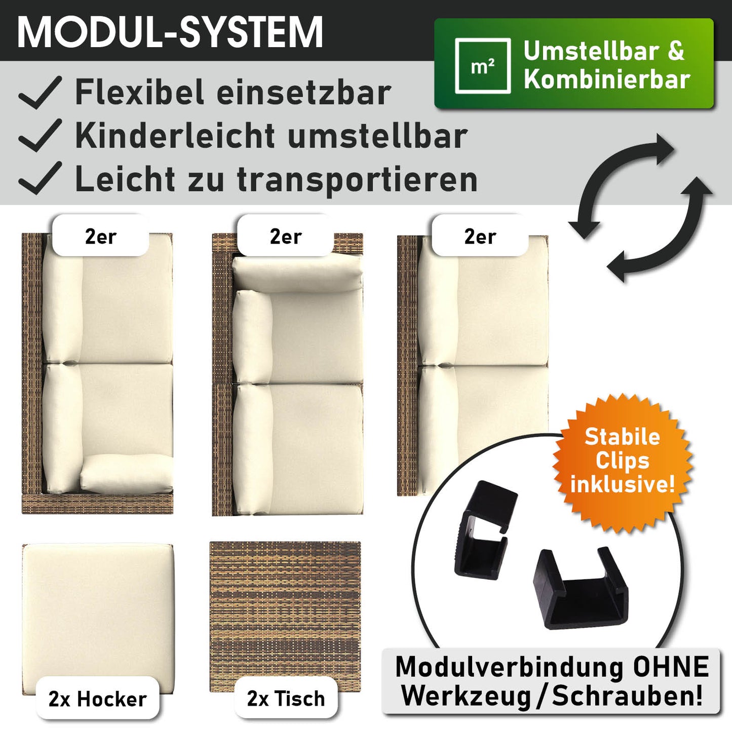 Polyrattan Gartenmöbelset WELLNESS braun