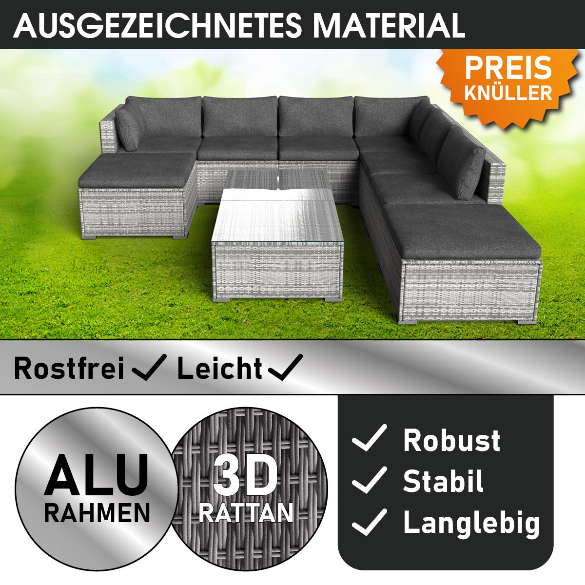 Polyrattan Gartenmöbelset WELLNESS grau