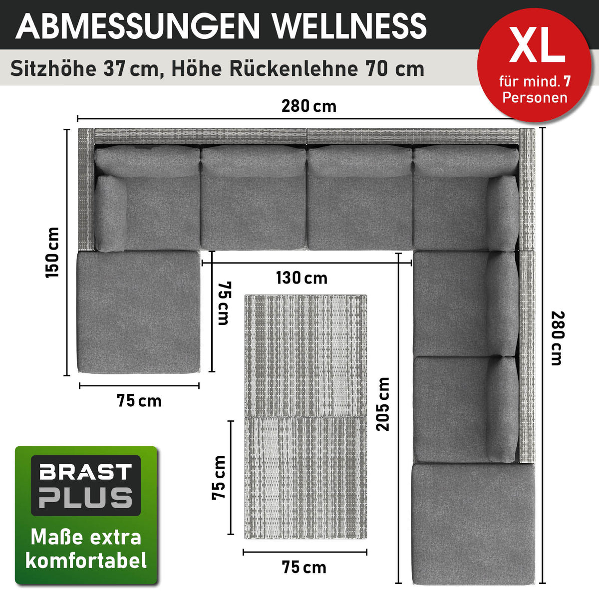 Polyrattan Gartenmöbelset WELLNESS grau