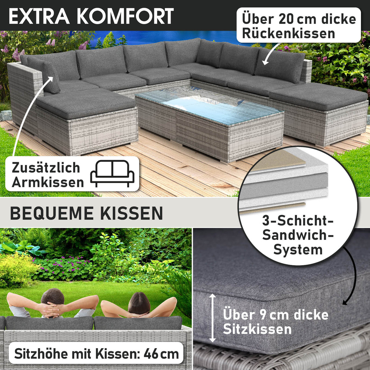 Polyrattan Gartenmöbelset WELLNESS grau