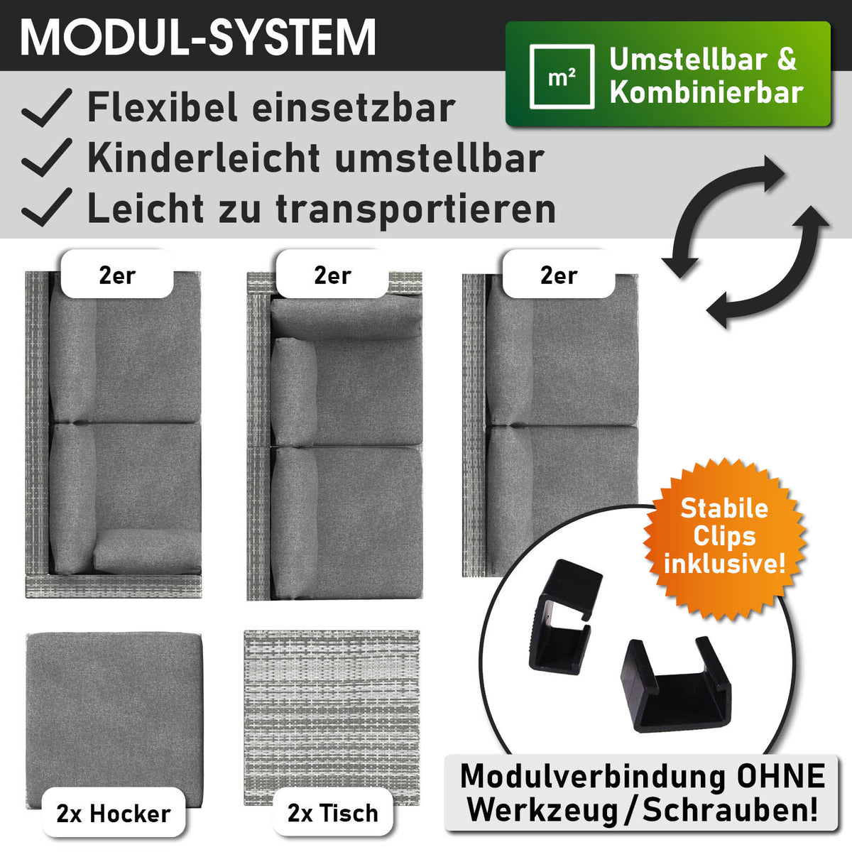 Polyrattan Gartenmöbelset WELLNESS grau