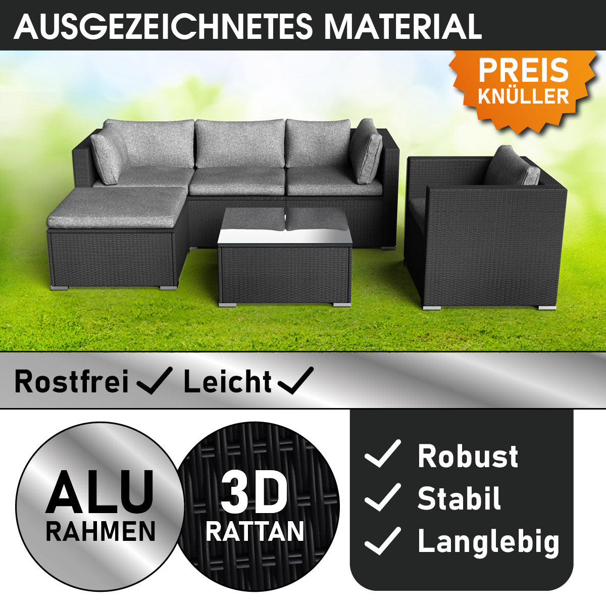 Polyrattan Gartenmöbelset JOY schwarz