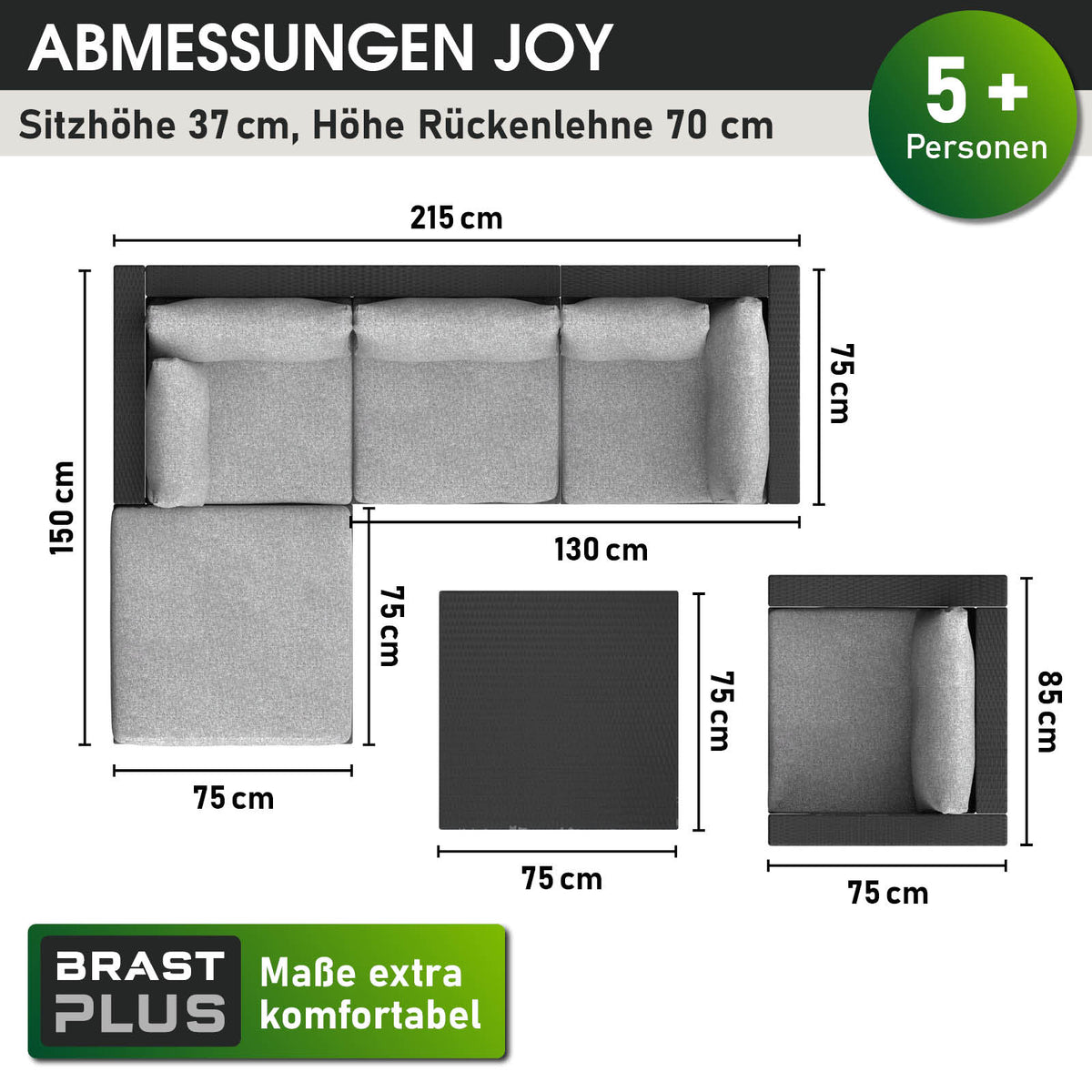 Polyrattan Gartenmöbelset JOY schwarz