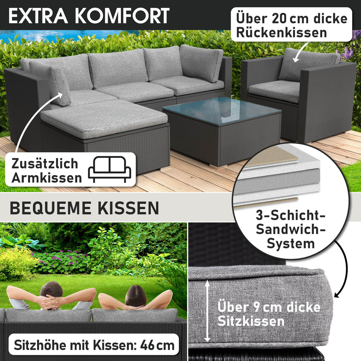 Polyrattan Gartenmöbelset JOY schwarz