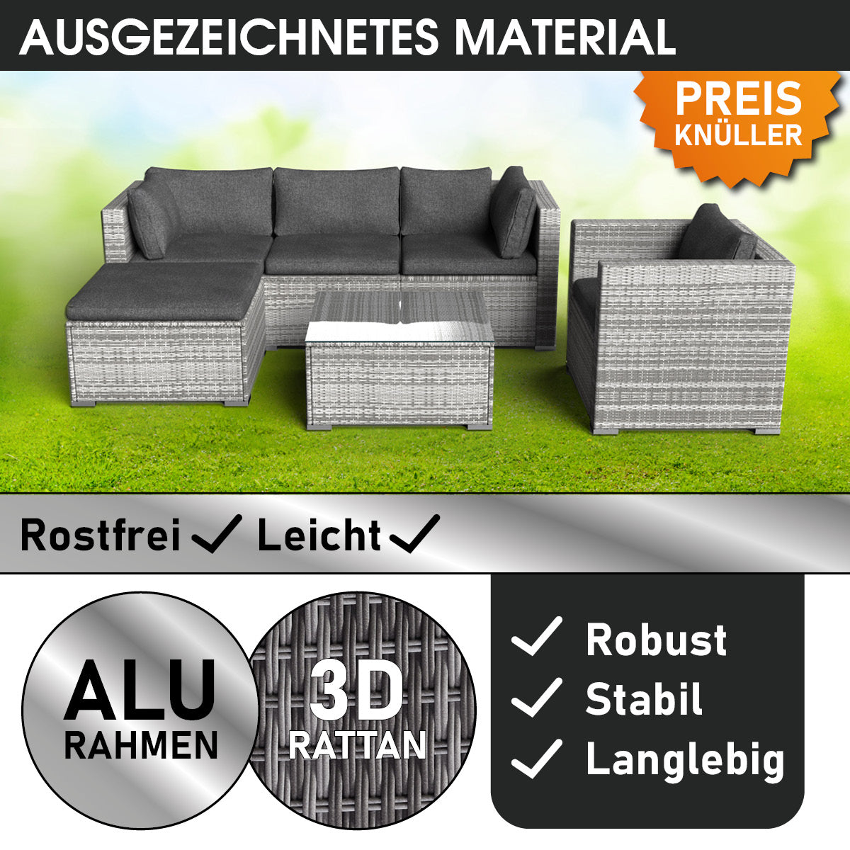 Polyrattan Gartenmöbelset JOY grau