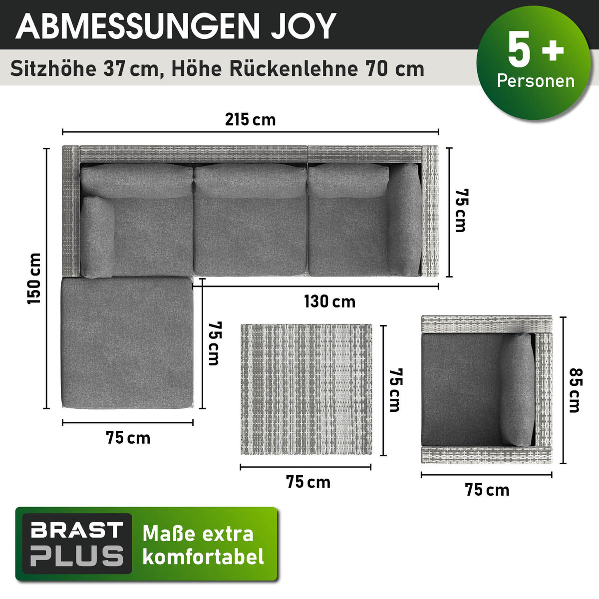 Polyrattan Gartenmöbelset JOY grau