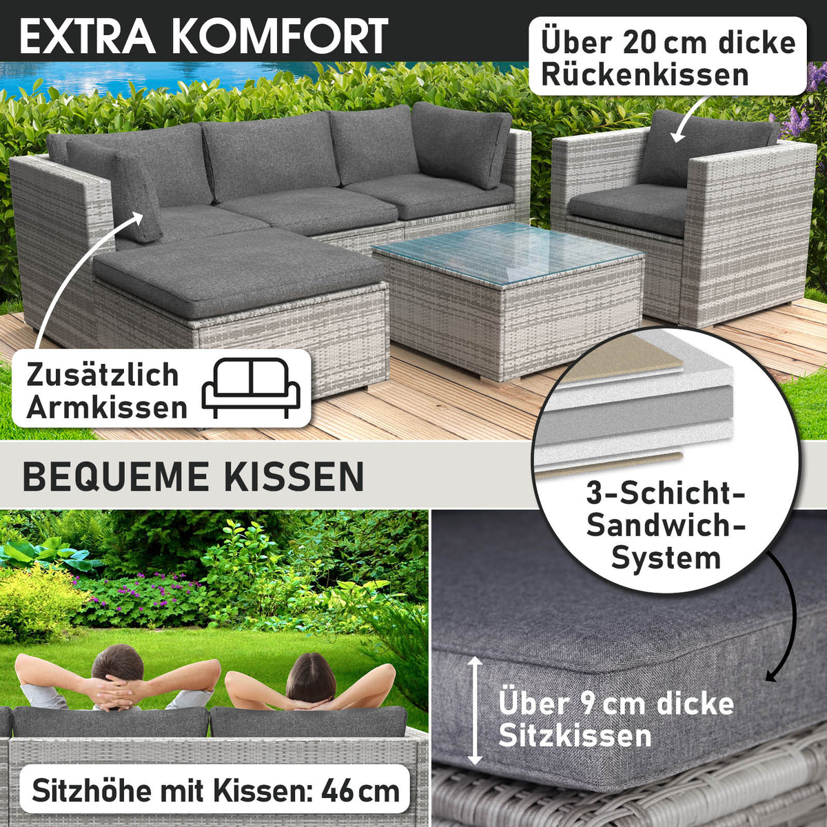 Polyrattan Gartenmöbelset JOY grau