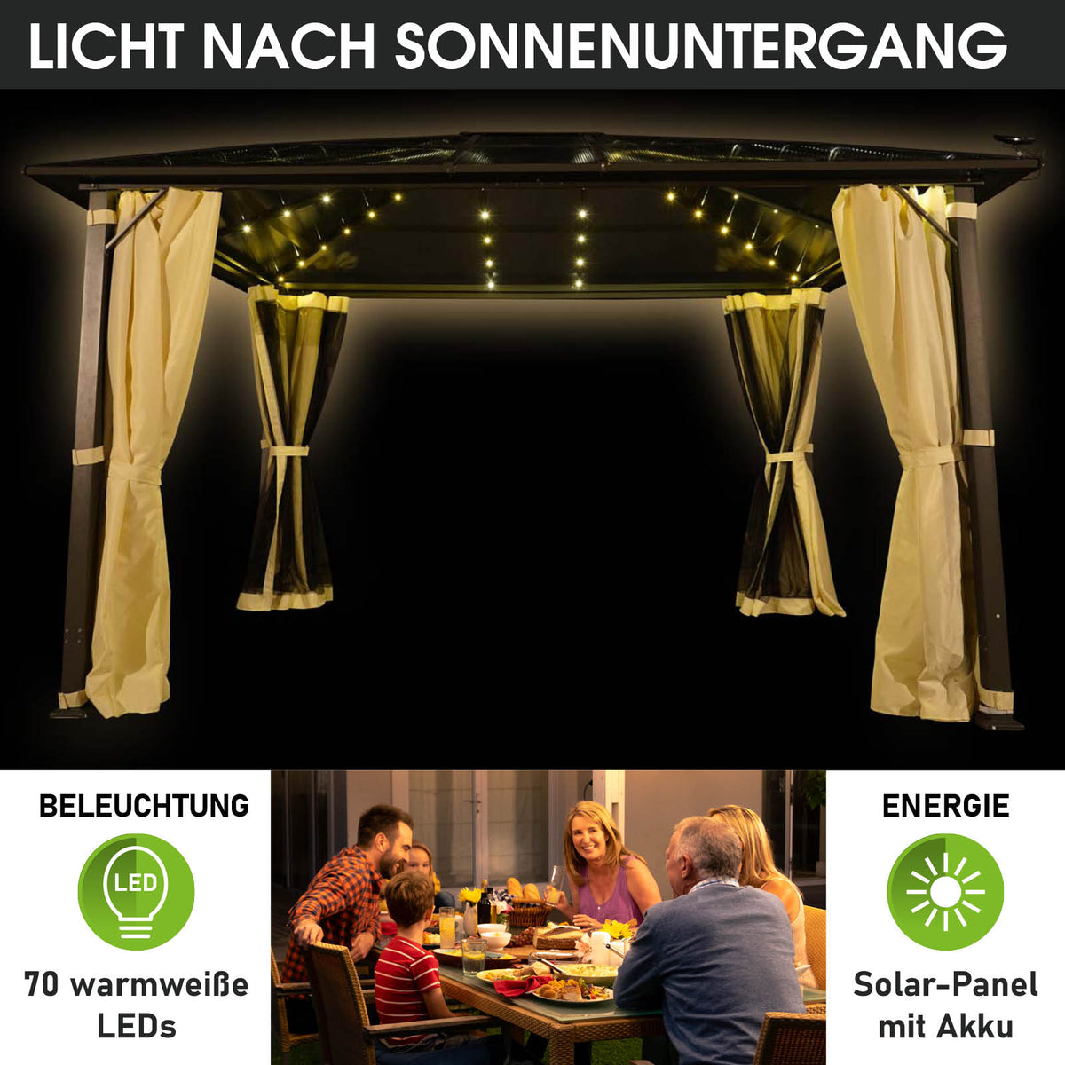 Alu-Pavillon Premium 3x4m beige inkl. LEDs